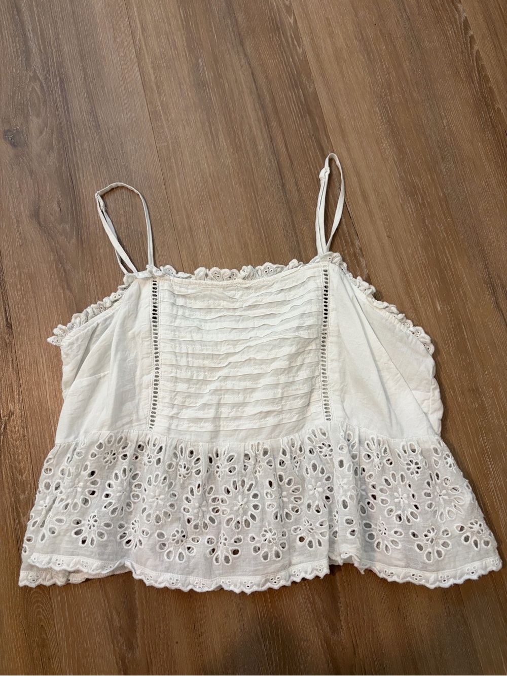 American Eagle Outfitters White Eyelet Camisole with Ruffle Trim
